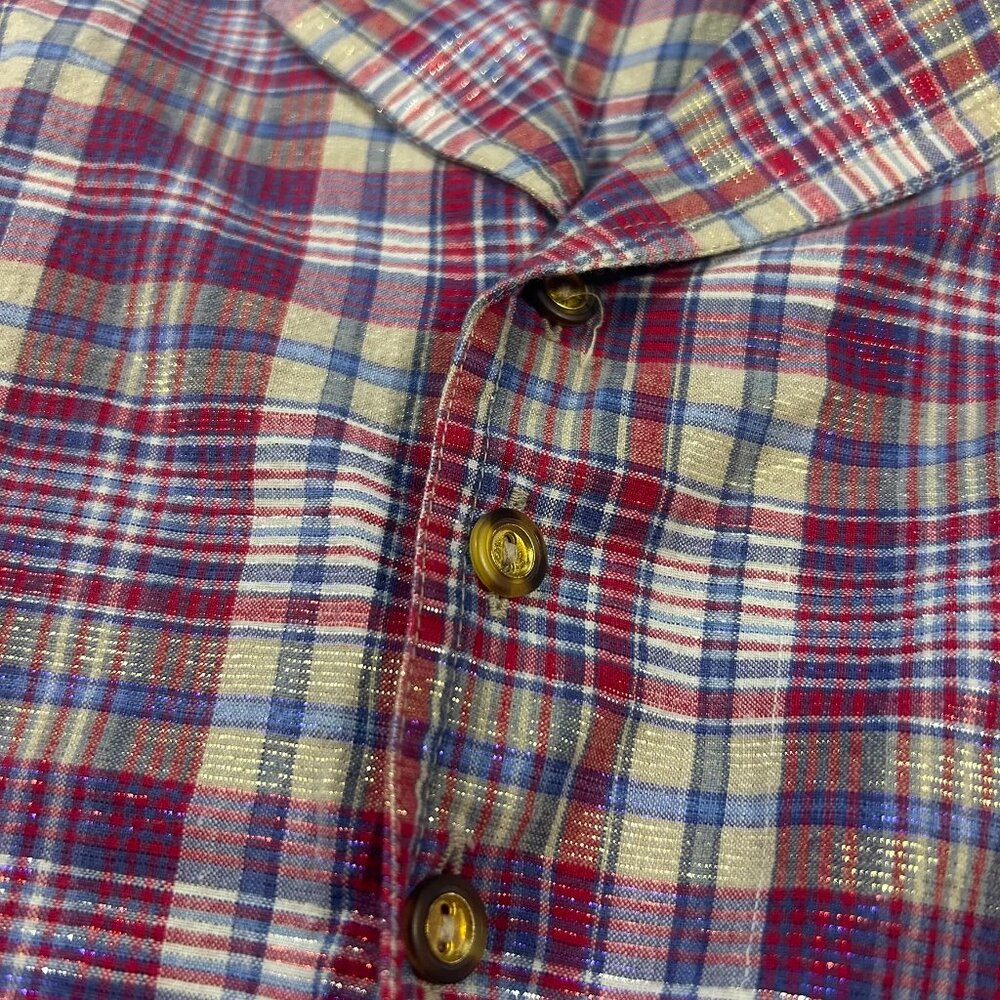 Vintage LizWear Metallic Plaid Button-Up Tie Front Shirt  Sz. M - Western Crop‎ - Picture 5 of 10